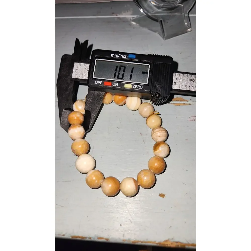 Honey Calcite Gemstone Beaded Stretch Bracelet Cream Honey Orange